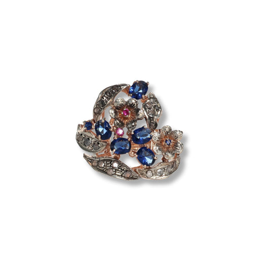 Anello Riproduzione  Antico in argento 925 e Oro 9 Kt