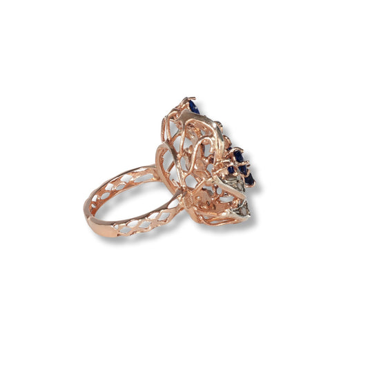 Anello Riproduzione  Antico in argento 925 e Oro 9 Kt