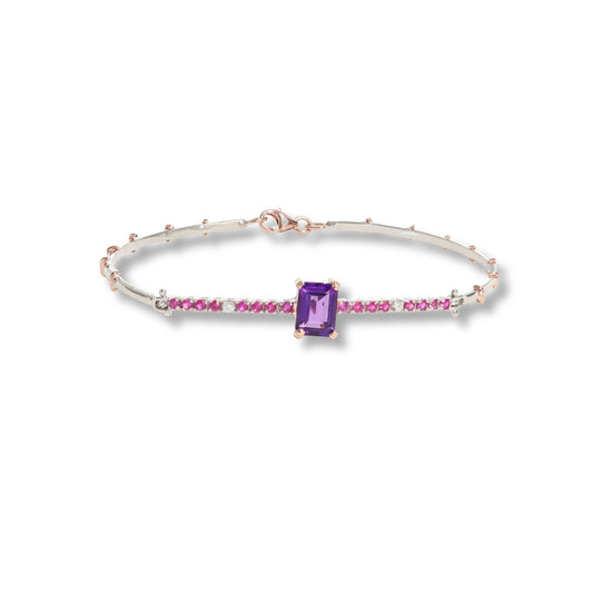 Bracciale in argento 925 e oro 9 kt stile antico con diamanti naturali e pietra idrotermale.