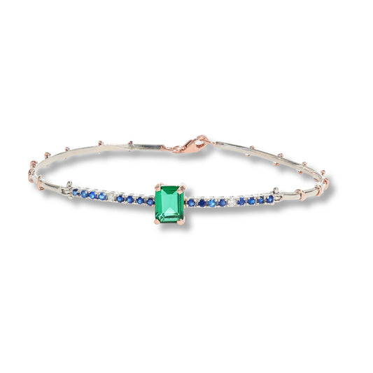 Bracciale in argento 925 e oro 9 kt stile antico con diamanti naturali e pietra idrotermale.