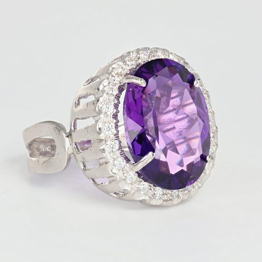 Anello argento 925 con zirconi e ametista.