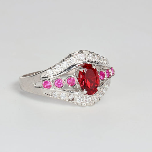 Anello argento 925 con zirconi e rubini.