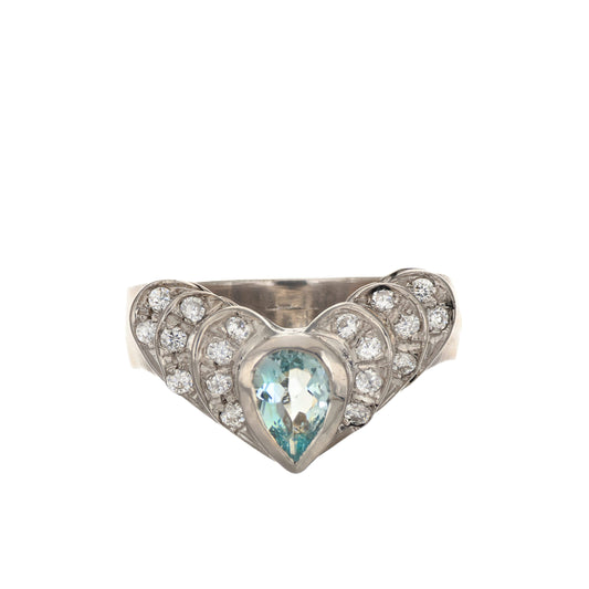Anello in argento 925 con zirconi taglio brillante e acquamarina naturale