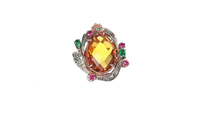 Anello Riproduzione antico con topazio giallo e smeraldi