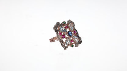 Anello Riproduzione antico con pietre preziose miste