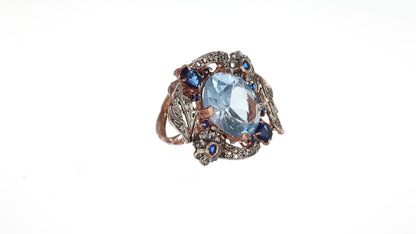 Anello Riproduzione Antico con zaffiri e topazio azzurro