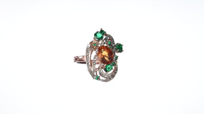 Anello Riproduzione antico con topazio giallo e smeraldi