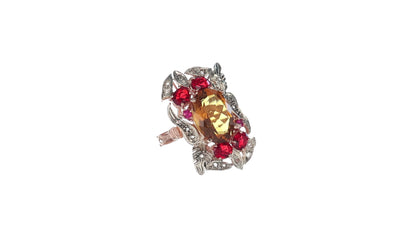Anello Riproduzione antico con topazio giallo e rubini